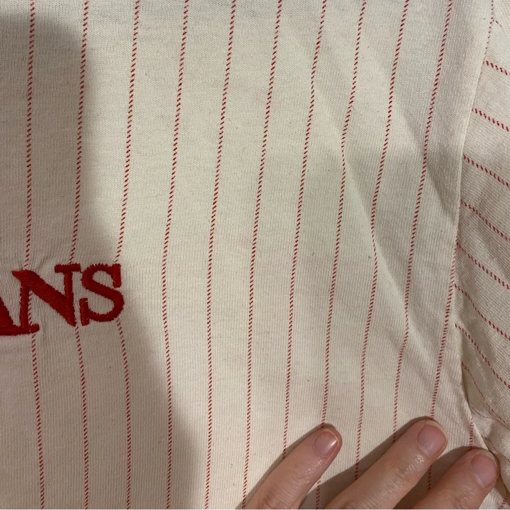 90s Guess Jeans USA MADE Red Pinstripe Long Sleeve Tee Vintage Boy’s Large